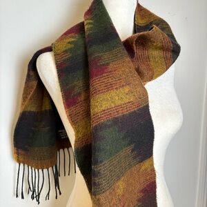 MADE in ITALY Aztec Design Fall Winter Colors Fringe Rectangular Neck Scarf